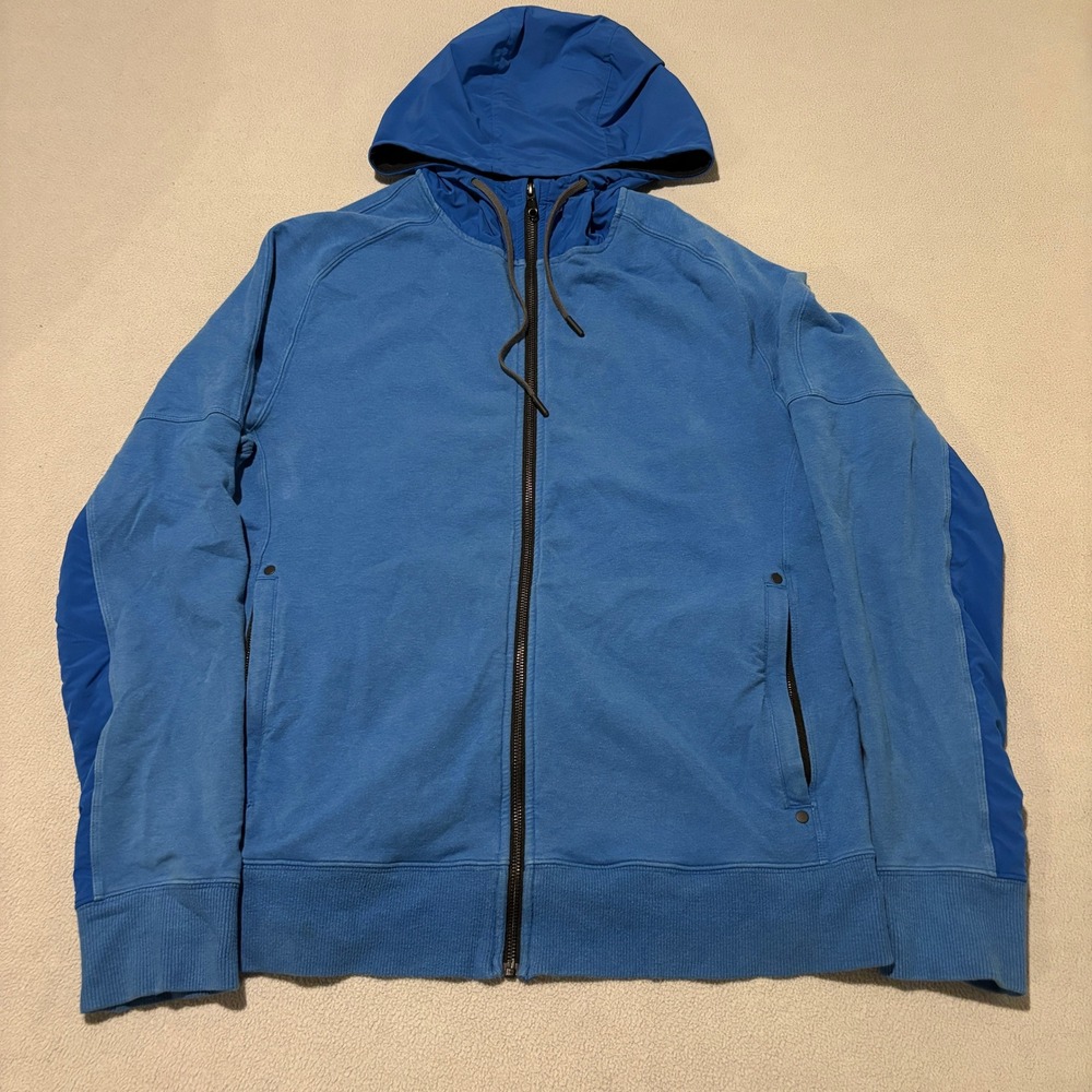 Lululemon Kung Fu Hoodie Mens Large Blue Full Zip Cotton Nylon Jacket Sporty